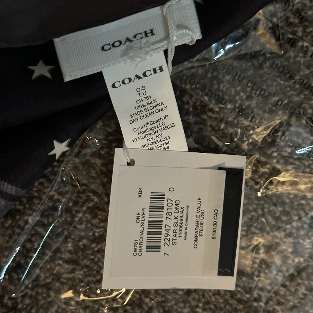 Coach Star Silk Bandana Charcoal and Silver - Picture 3 of 4